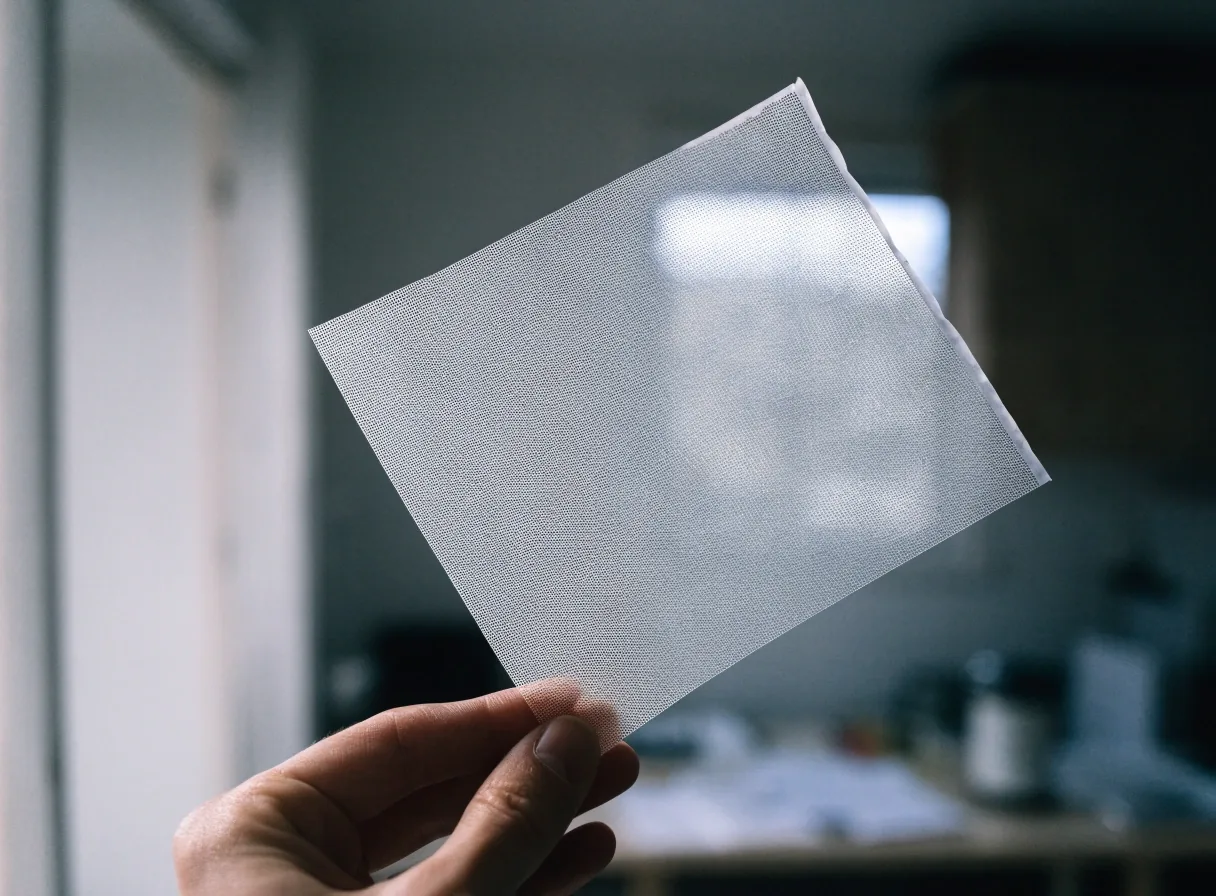 A matte screen filter held at an angle, scattering light instead of reflecting it